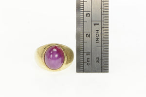 14K Oval Syn. Star Ruby Cabochon Vintage Retro Ring Yellow Gold