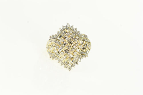 10K Diamond Inset Criss Cross Woven Statement Ring Yellow Gold
