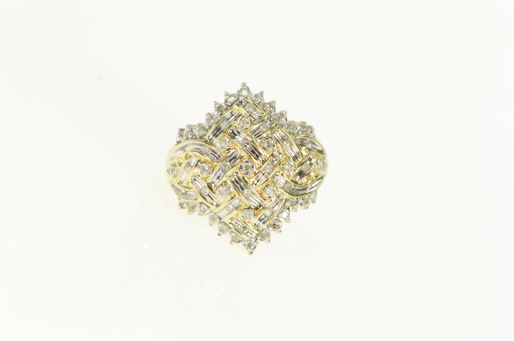 10K Diamond Inset Criss Cross Woven Statement Ring Yellow Gold