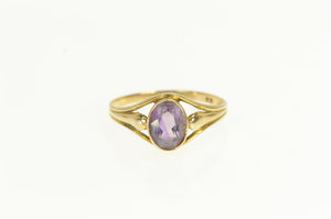 14K Oval Victorian Amethyst Classic Statement Ring Yellow Gold