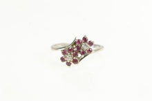 Load image into Gallery viewer, 14K Natural Ruby Diamond Flower Cluster Bypass Ring White Gold