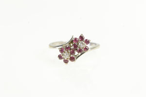 14K Natural Ruby Diamond Flower Cluster Bypass Ring White Gold