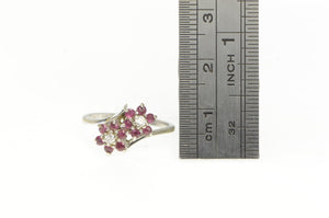 14K Natural Ruby Diamond Flower Cluster Bypass Ring White Gold
