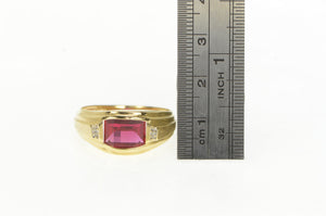 10K Faceted Syn. Ruby Diamond Accent Men's Ring Yellow Gold