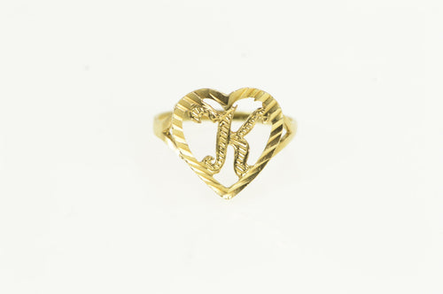 10K Textured K Initial Monogram Name Heart Love Ring Yellow Gold