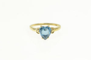 14K Heart Blue Topaz Victorian Love Symbol Classic Ring Yellow Gold