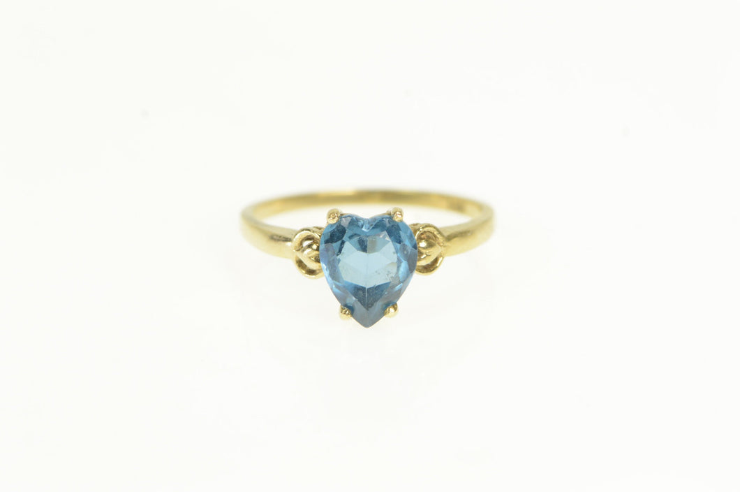 14K Heart Blue Topaz Victorian Love Symbol Classic Ring Yellow Gold