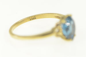 14K Heart Blue Topaz Victorian Love Symbol Classic Ring Yellow Gold