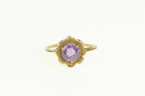 14K Vintage Amethyst Flower Blossom Statement Ring Yellow Gold