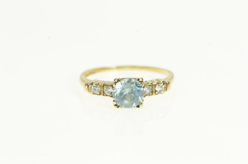 10K Art Deco Blue Topaz White Sapphire Statement Ring Yellow Gold