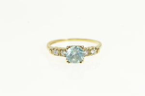 10K Art Deco Blue Topaz White Sapphire Statement Ring Yellow Gold