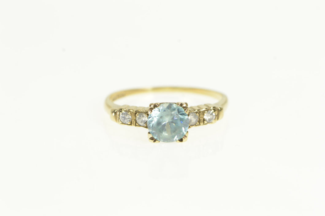10K Art Deco Blue Topaz White Sapphire Statement Ring Yellow Gold