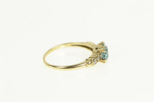 10K Art Deco Blue Topaz White Sapphire Statement Ring Yellow Gold