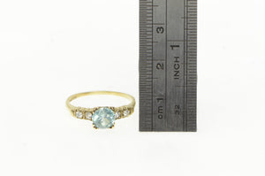 10K Art Deco Blue Topaz White Sapphire Statement Ring Yellow Gold