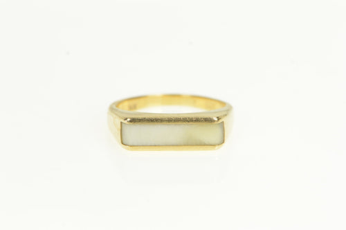 14K Squared Mother of Pearl Inlay Stackable Ring Yellow Gold