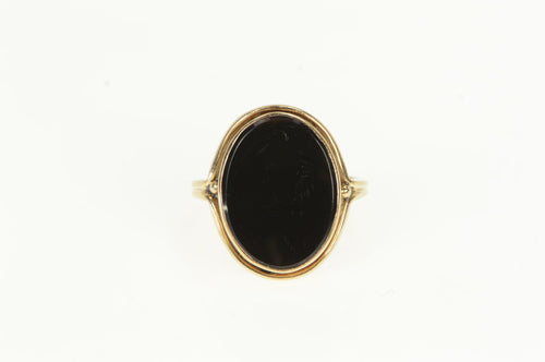 14K Vintage Oval Black Onyx Retro Statement Ring Yellow Gold