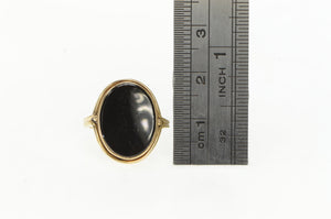 14K Vintage Oval Black Onyx Retro Statement Ring Yellow Gold