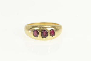 14K 1930's Three Stone Natural Ruby Domed Ring Yellow Gold