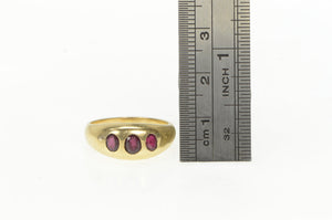 14K 1930's Three Stone Natural Ruby Domed Ring Yellow Gold