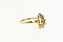 Load image into Gallery viewer, 14K Emerald Diamond Flower Cluster Vintage Ring Yellow Gold