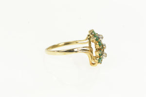 14K Emerald Diamond Flower Cluster Vintage Ring Yellow Gold