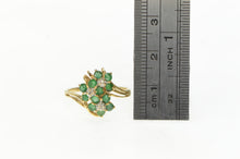 Load image into Gallery viewer, 14K Emerald Diamond Flower Cluster Vintage Ring Yellow Gold