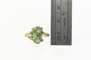 14K Emerald Diamond Flower Cluster Vintage Ring Yellow Gold