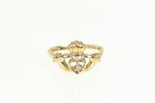 Load image into Gallery viewer, 10K Diamond Claddagh Traditional Celtic Loyalty Ring Yellow Gold