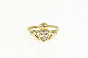 10K Diamond Claddagh Traditional Celtic Loyalty Ring Yellow Gold