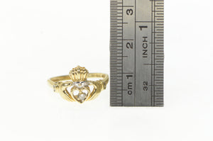 10K Diamond Claddagh Traditional Celtic Loyalty Ring Yellow Gold