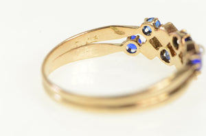 14K Victorian Seed Pearl Sim. Sapphire Layered Ring Yellow Gold