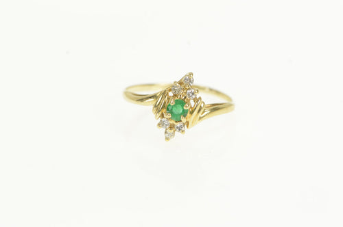 14K Natural Emerald Diamond Cluster Bypass Ring Yellow Gold