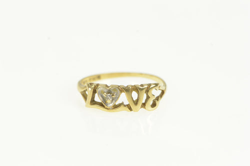 14K Love Diamond Accent Promise Valentine Heart Ring Yellow Gold