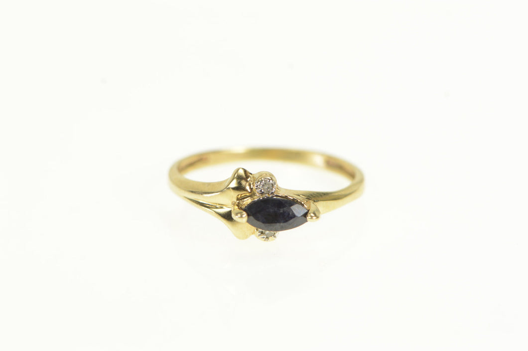 10K Marquise Sapphire Diamond Accent Vintage Ring Yellow Gold