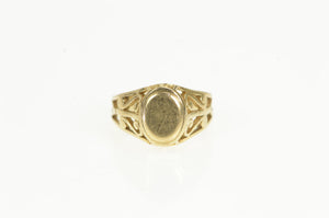 10K Oval Monogram Signet Engravable Scroll Design Ring Yellow Gold