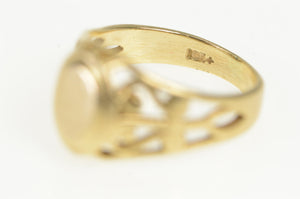 10K Oval Monogram Signet Engravable Scroll Design Ring Yellow Gold