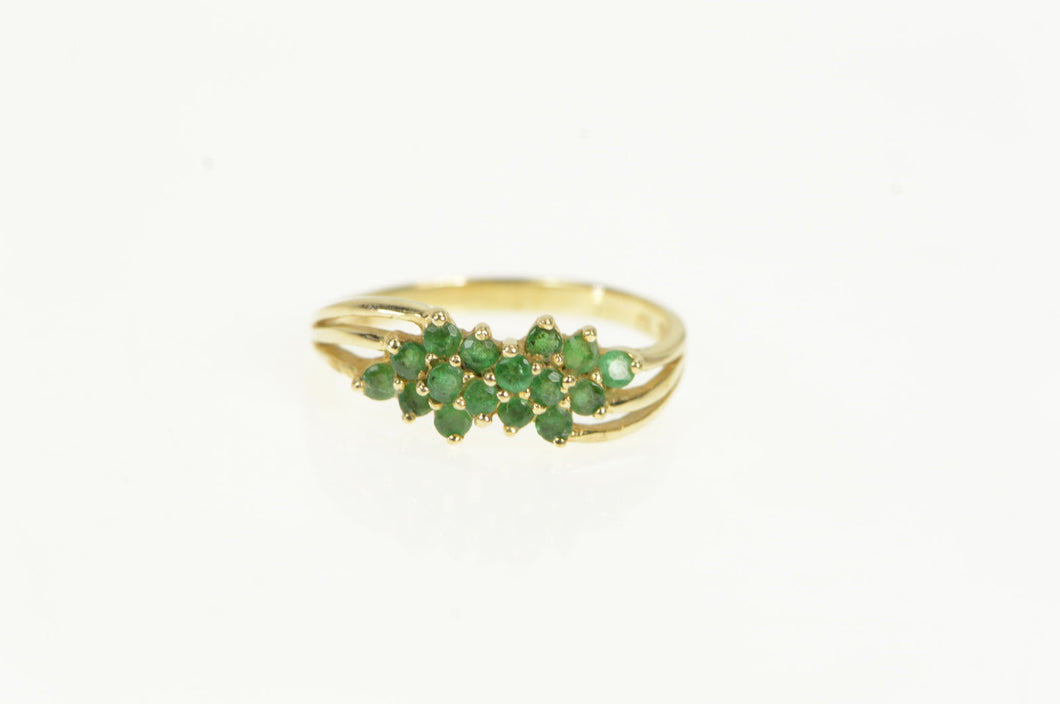 14K Natural Emerald Cluster Statement Band Ring Yellow Gold