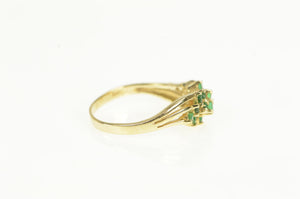 14K Natural Emerald Cluster Statement Band Ring Yellow Gold