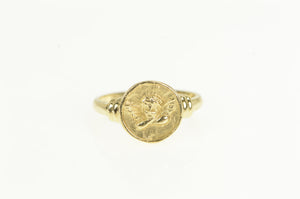 14K Cherub Baby Angel St Raphael Protection Ring Yellow Gold