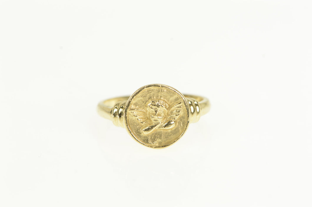 14K Cherub Baby Angel St Raphael Protection Ring Yellow Gold