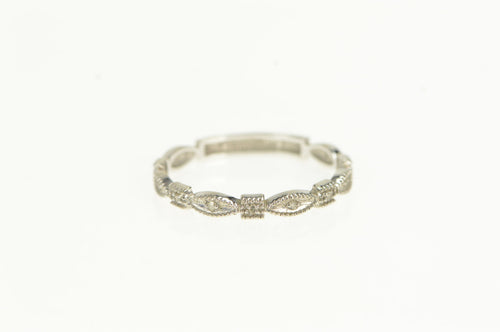 14K Diamond Milgrain Granulated Wedding Band Ring White Gold