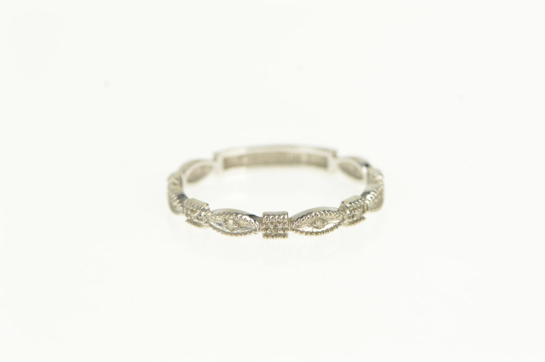 14K Diamond Milgrain Granulated Wedding Band Ring White Gold