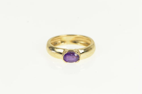 14K Vintage Oval Amethyst Solitaire Statement Ring Yellow Gold