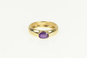 14K Vintage Oval Amethyst Solitaire Statement Ring Yellow Gold
