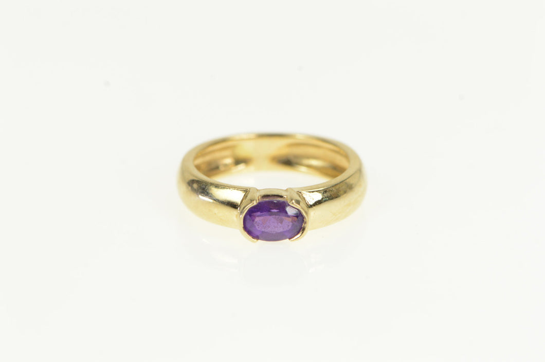 14K Vintage Oval Amethyst Solitaire Statement Ring Yellow Gold