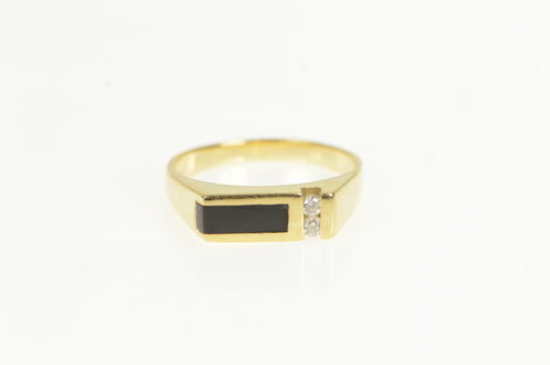 14K Black Onyx Diamond Squared Vintage Ring Yellow Gold