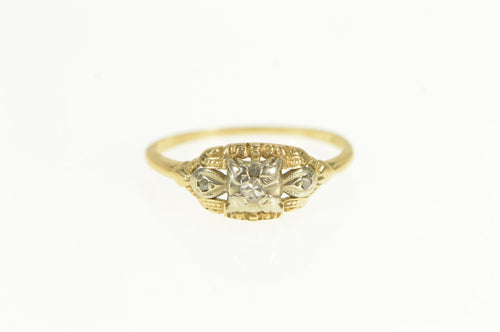 14K 1940's Ornate Diamond Classic Promise Ring Yellow Gold