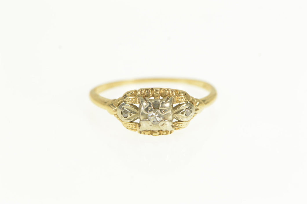 14K 1940's Ornate Diamond Classic Promise Ring Yellow Gold
