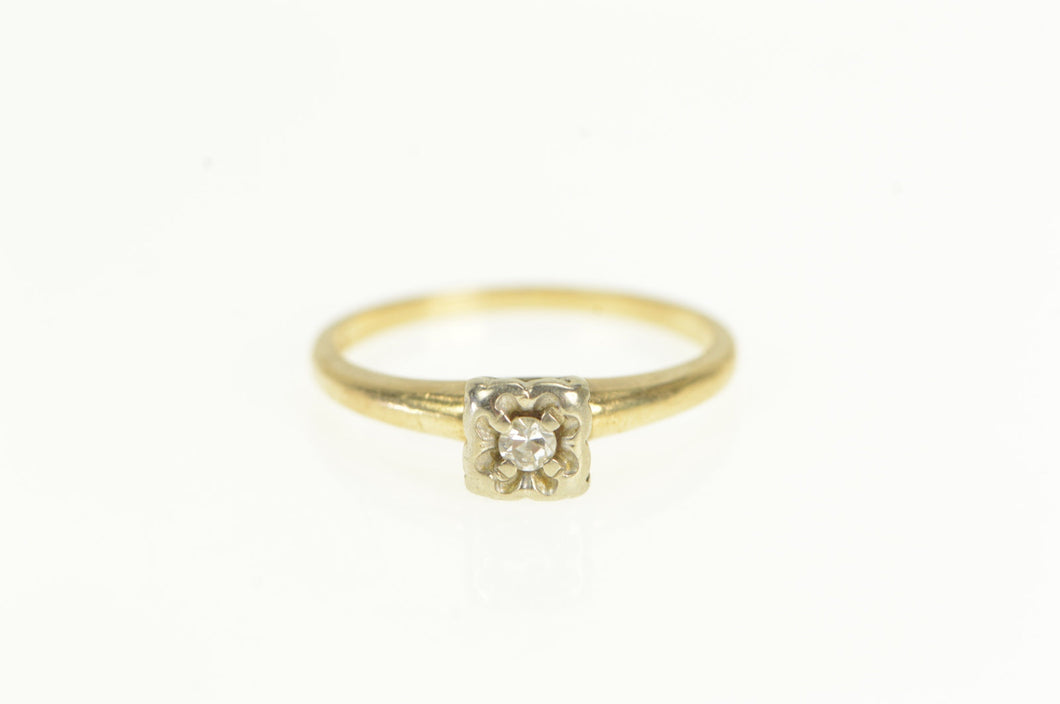 14K 1940's Diamond Solitaire Classic Promise Ring Yellow Gold