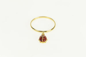 18K Red Enamel Ladybug Charm Dangle Vintage Ring Yellow Gold